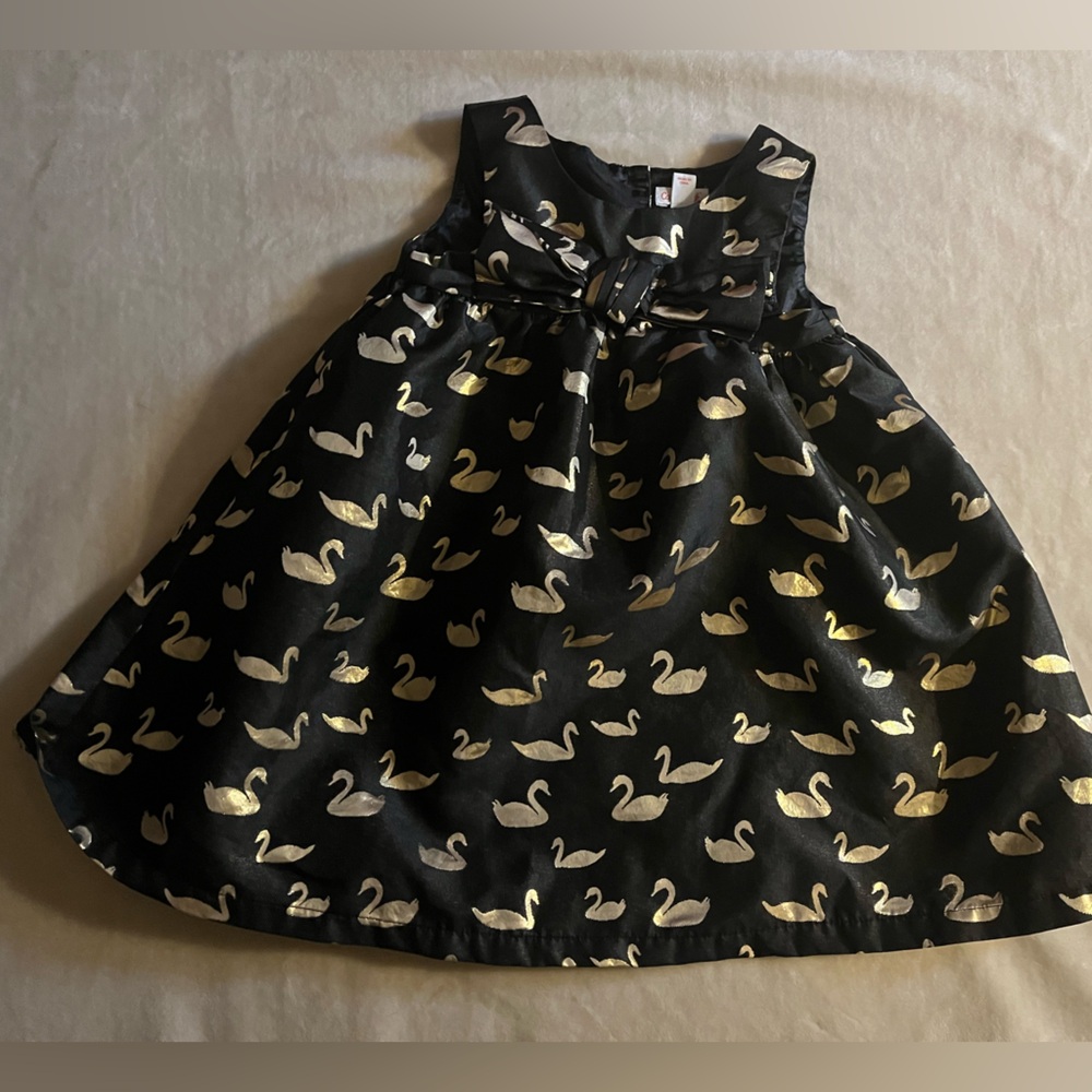 Cat & Jack Black And Gold Swan Dress with Front Bow Size 3T